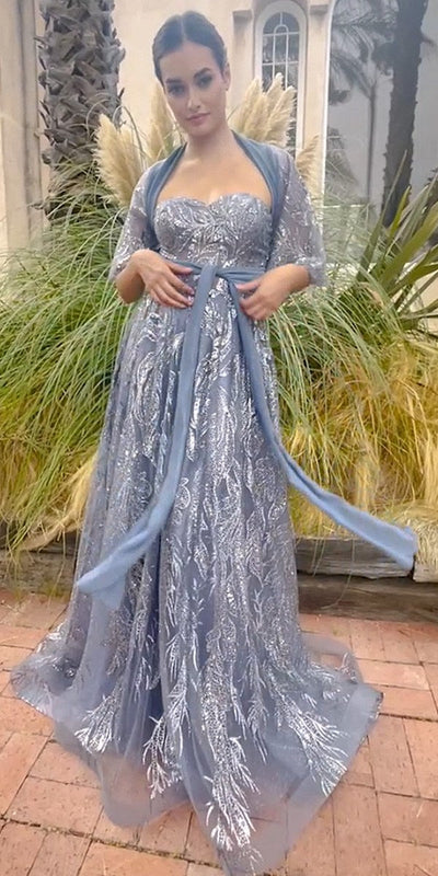 Andrea & Leo Gold Shimmer Leaf Motif Ball Gown