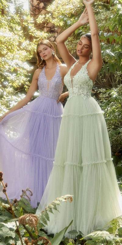Andrea & Leo A1206 Long A-Line Garden Lace Halter Gown