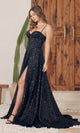 Nox Anabel A1241 Glamorous Long Black Sequin Dress with Corset Waist