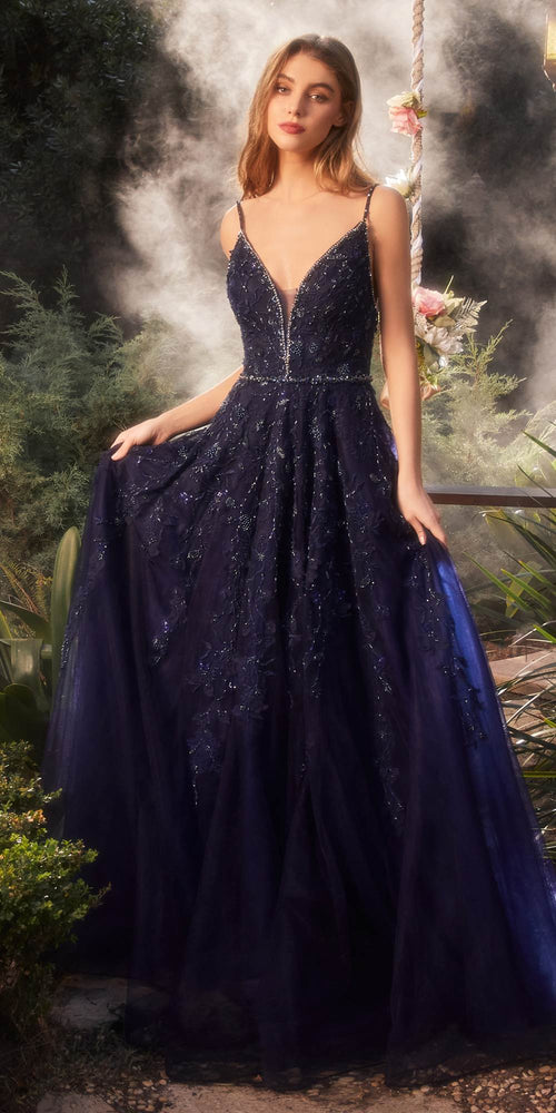 Andrea & Leo A1251 Navy Blue Lace Gown