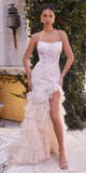 Andrea & Leo A1255 Long Strapless Lace and Tulle Mermaid Gown - Champagne