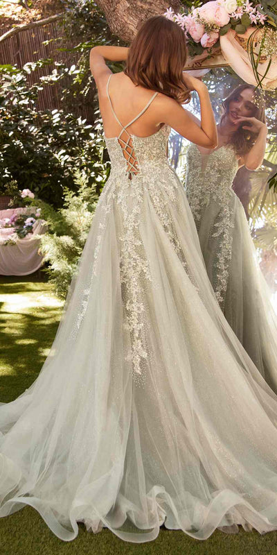 Andrea & Leo Long Lace Embellished A-Line Tulle Gown
