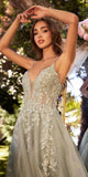 Andrea & Leo Long Lace Embellished A-Line Tulle Gown