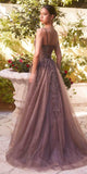 Andrea & Leo Long Lace Embellished A-Line Tulle Gown