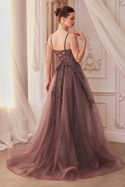 Andrea & Leo Long Lace Embellished A-Line Tulle Gown