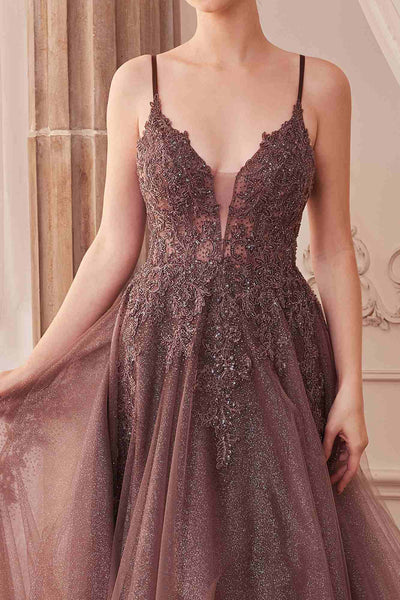 Andrea & Leo Long Lace Embellished A-Line Tulle Gown