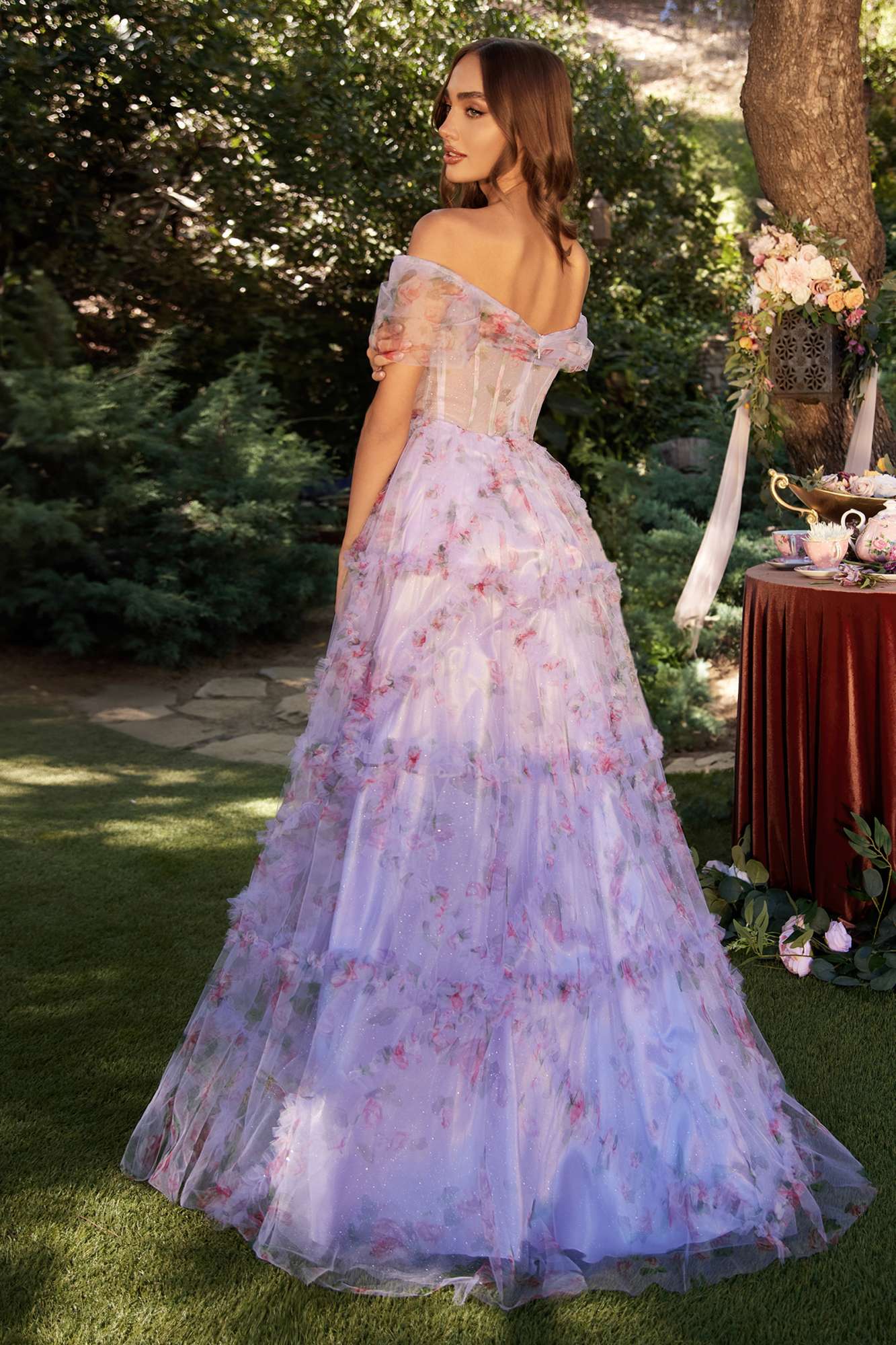 Elegant Lavender Off-Shoulder Gown by Andrea & Leo
