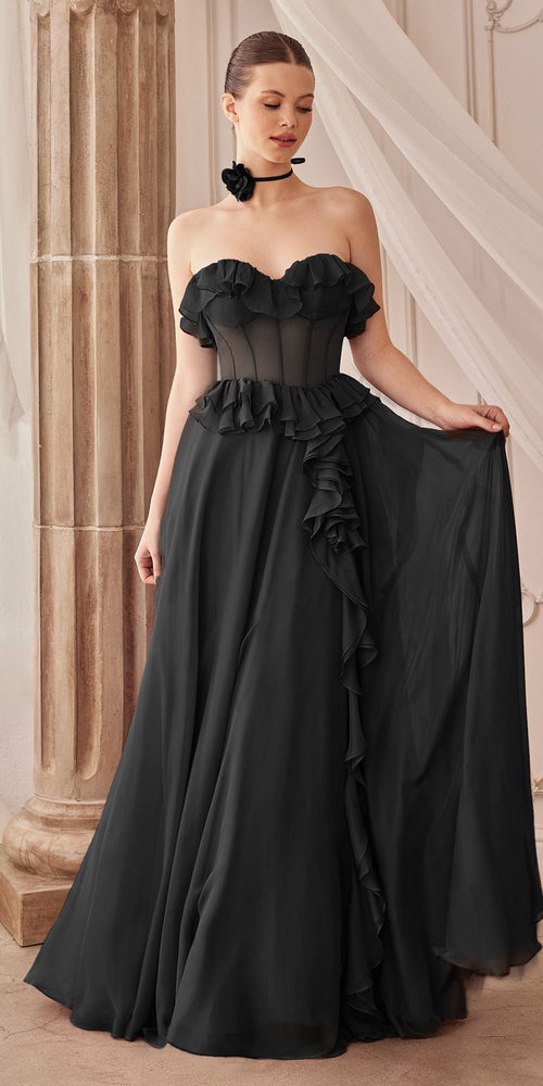 Andrea & Leo A1341 Long Strapless Chiffon Ruffle Dress