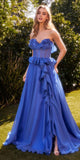 Andrea & Leo A1341 Long Strapless Chiffon Ruffle A-Line Dress