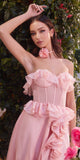 Andrea & Leo A1341 Long Strapless Chiffon Ruffle A-Line Dress