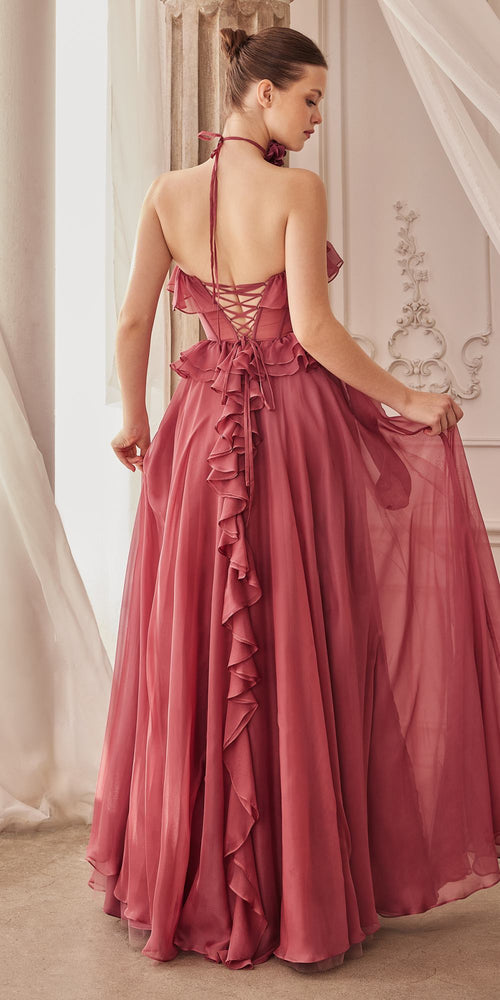 Andrea & Leo A1341 Long Strapless Chiffon Ruffle Dress
