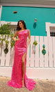 Impresionante vestido largo ajustado de lentejuelas con un solo hombro Nox Anabel A1377
