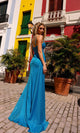 Vestido de fiesta largo A1384 con corsé transparente y cola lateral