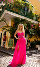 Vestido de fiesta largo A1384 con corsé transparente y cola lateral
