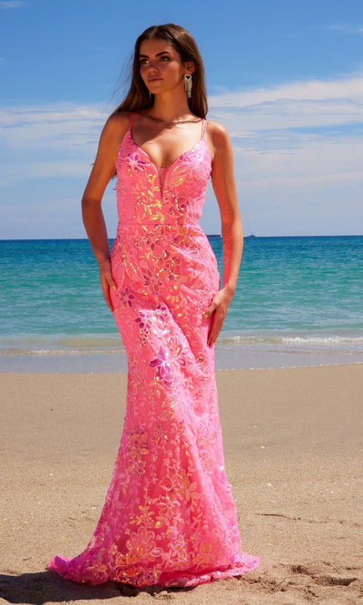 Nox Anabel A1587 Glamorous Long Sequin-Print Prom Dress