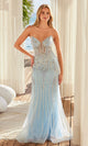 Vestido de fiesta azul con cuentas y sin tirantes Nox Anabel A1713