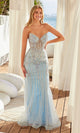 Vestido de fiesta azul con cuentas y sin tirantes Nox Anabel A1713