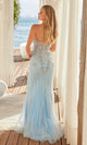Vestido de fiesta azul con cuentas y sin tirantes Nox Anabel A1713