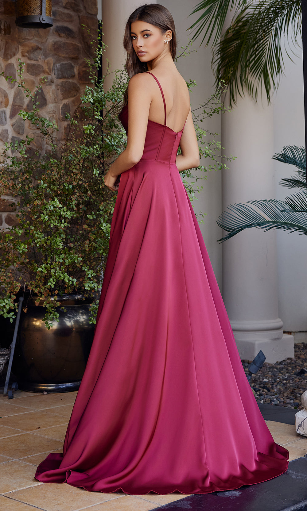 Nox Anabel A1744 Satin A-Line Long Corset Evening Gown with Slit