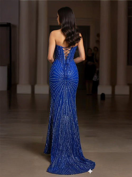 Strapless Corset Sequin Evening Gown, Sparkling Mermaid Formal Dress By May Queen MQ2195