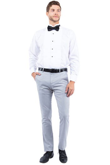 Men's Light Grey Flat Front Tuxedo Pants by Zegarie Suits