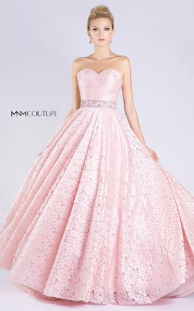 MNM Couture M0060 Strapless Sweetheart Lace Gown in Pink
