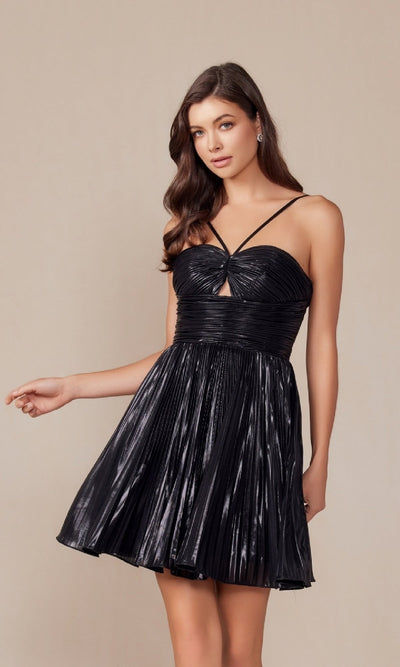 Vestido de fiesta plisado metálico Anabel de Nox A825