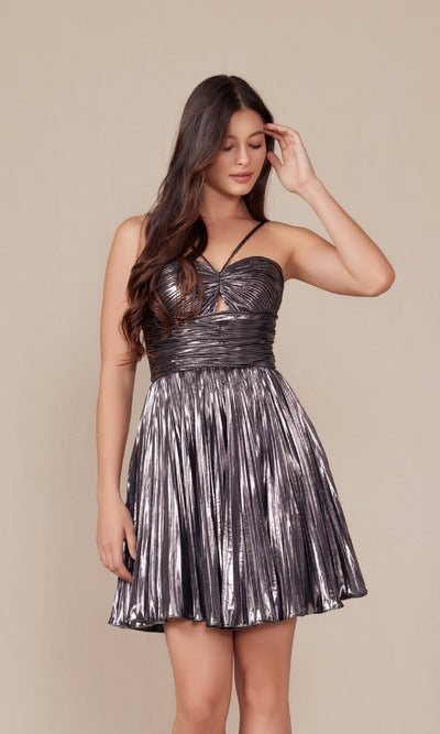 Vestido de fiesta plisado metálico Anabel de Nox A825