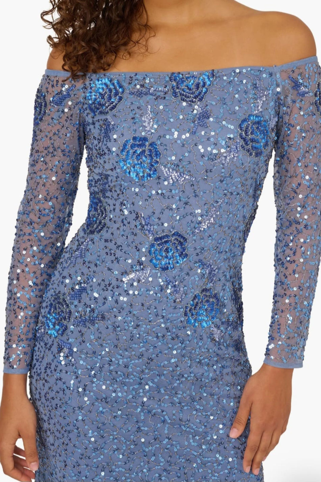 adrianna papell off the shoulder beaded dress Adrianna Papell 40479 Back Slit Off-The-Shoulder Beaded Dress