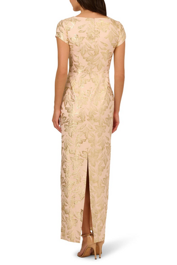 Adrianna Papell Champagne Gold Long Evening Dress