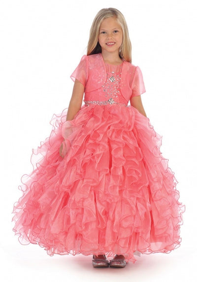 Vestido de niña de las flores sin mangas con cuentas, falda con volantes y chaqueta bolero de AG5237