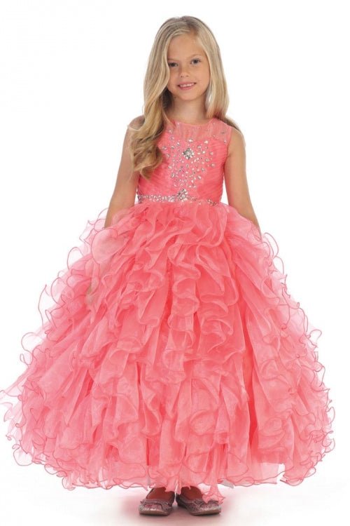 Sleeveless Beaded Flower Girl Dress with Ruffle Skirt & Bolero Jacket By AG5237