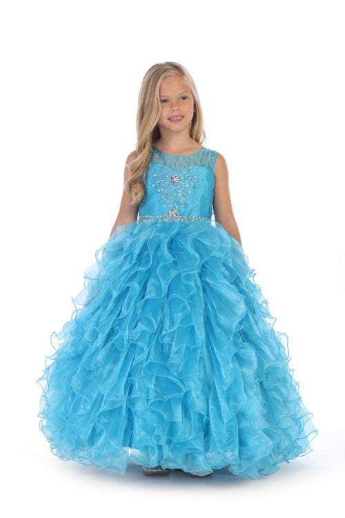 Sleeveless Beaded Flower Girl Dress with Ruffle Skirt & Bolero Jacket By AG5237
