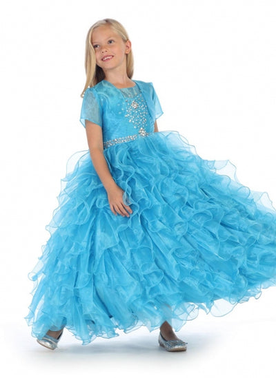 Vestido de niña de las flores sin mangas con cuentas, falda con volantes y chaqueta bolero de AG5237