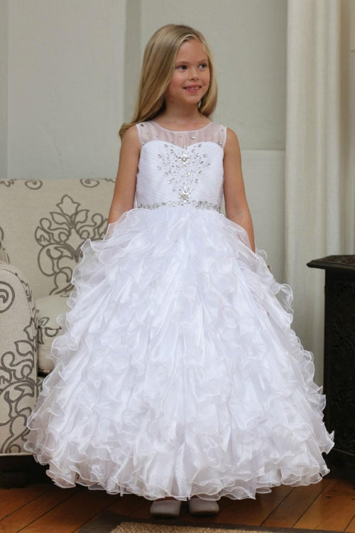 Sleeveless Beaded Flower Girl Dress with Ruffle Skirt & Bolero Jacket By AG5237