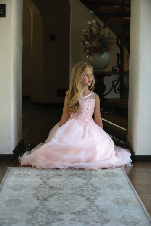 Flower Girl Dress Sleeveless Tulle A-line Skirt with Lace Appliqué Formal Kids Party Dress By AG5241