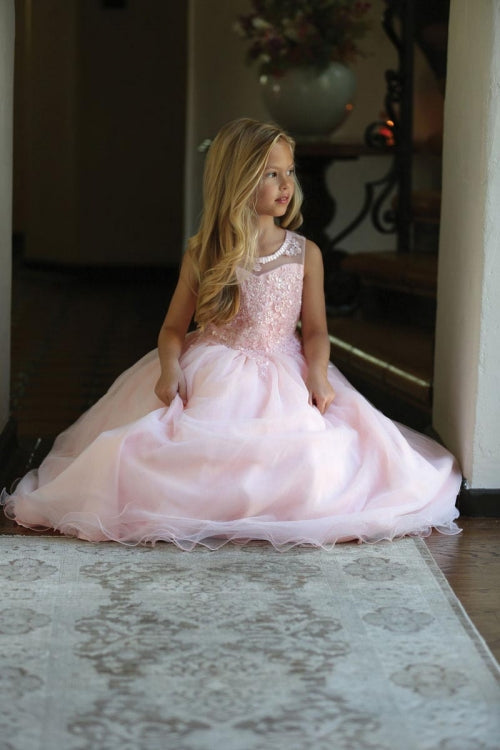 Flower Girl Dress Sleeveless Tulle A-line Skirt with Lace Appliqué Formal Kids Party Dress By AG5241