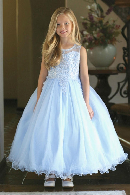 Flower Girl Dress Sleeveless Tulle A-line Skirt with Lace Appliqué Formal Kids Party Dress By AG5241