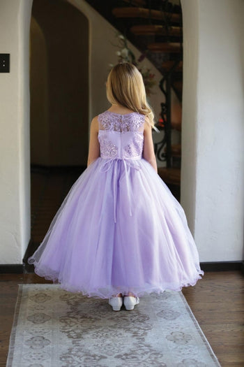 Flower Girl Dress Sleeveless Tulle A-line Skirt with Lace Appliqué Formal Kids Party Dress By AG5241