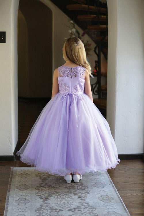 Flower Girl Dress Sleeveless Tulle A-line Skirt with Lace Appliqué Formal Kids Party Dress By AG5241