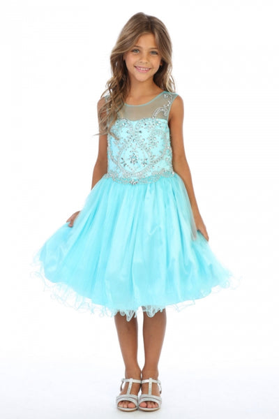 Vestido de fiesta de tul sin mangas para niñas con escote de pedrería de AG5264
