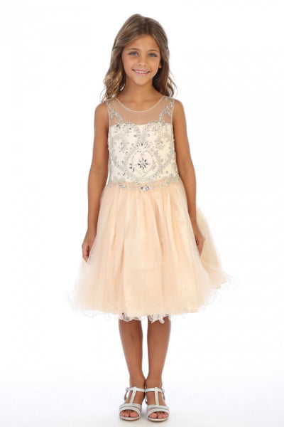 Vestido de fiesta de tul sin mangas para niñas con escote de pedrería de AG5264