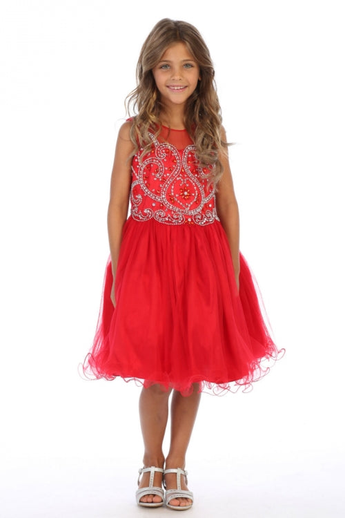 Girls Pageant Dress Sleeveless Tulle Party Dress with Rhinestone Bodice By AG5264