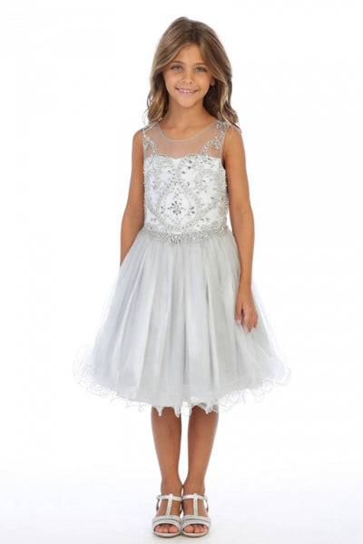 Vestido de fiesta de tul sin mangas para niñas con escote de pedrería de AG5264