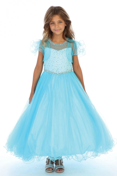 Girls Pageant Dress with Rhinestone Bodice Sleeveless Ball Gown with Jacket By AG5278