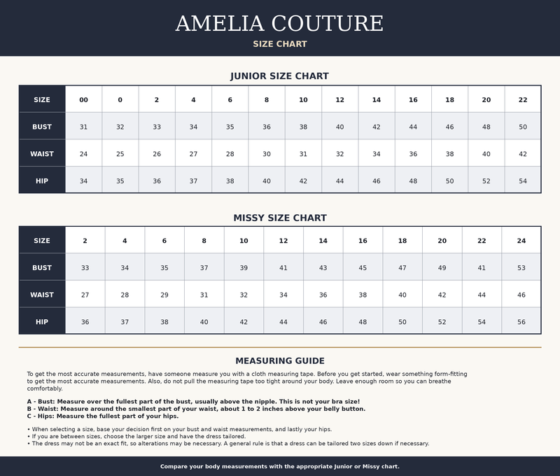 Amelia Couture Size Chart