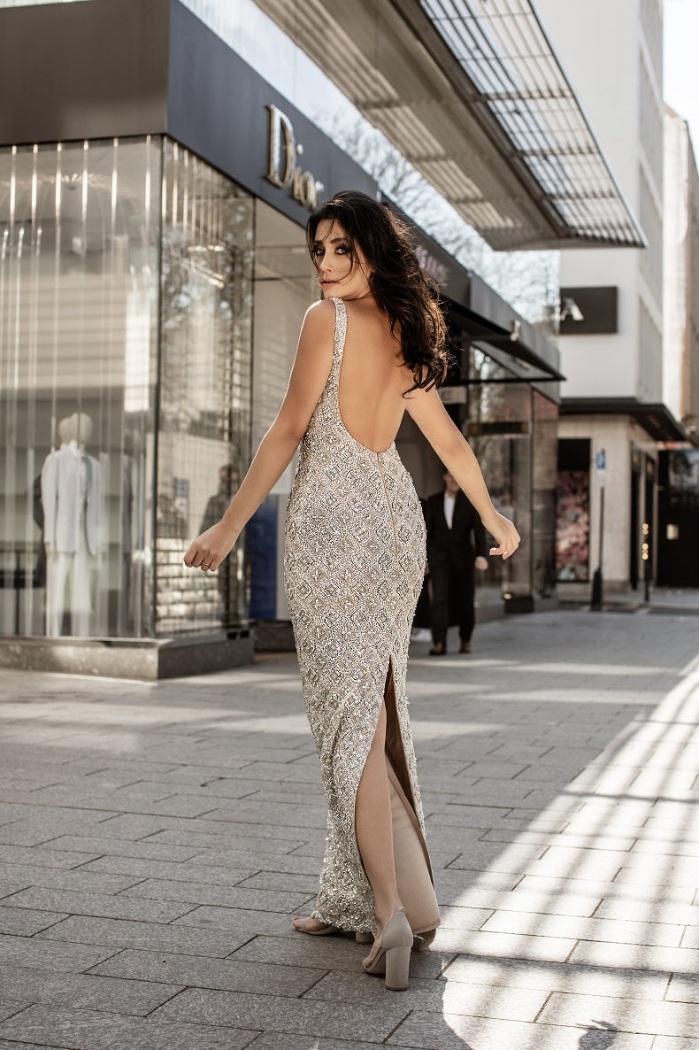 Chic and Holland Silver On Nude Dress