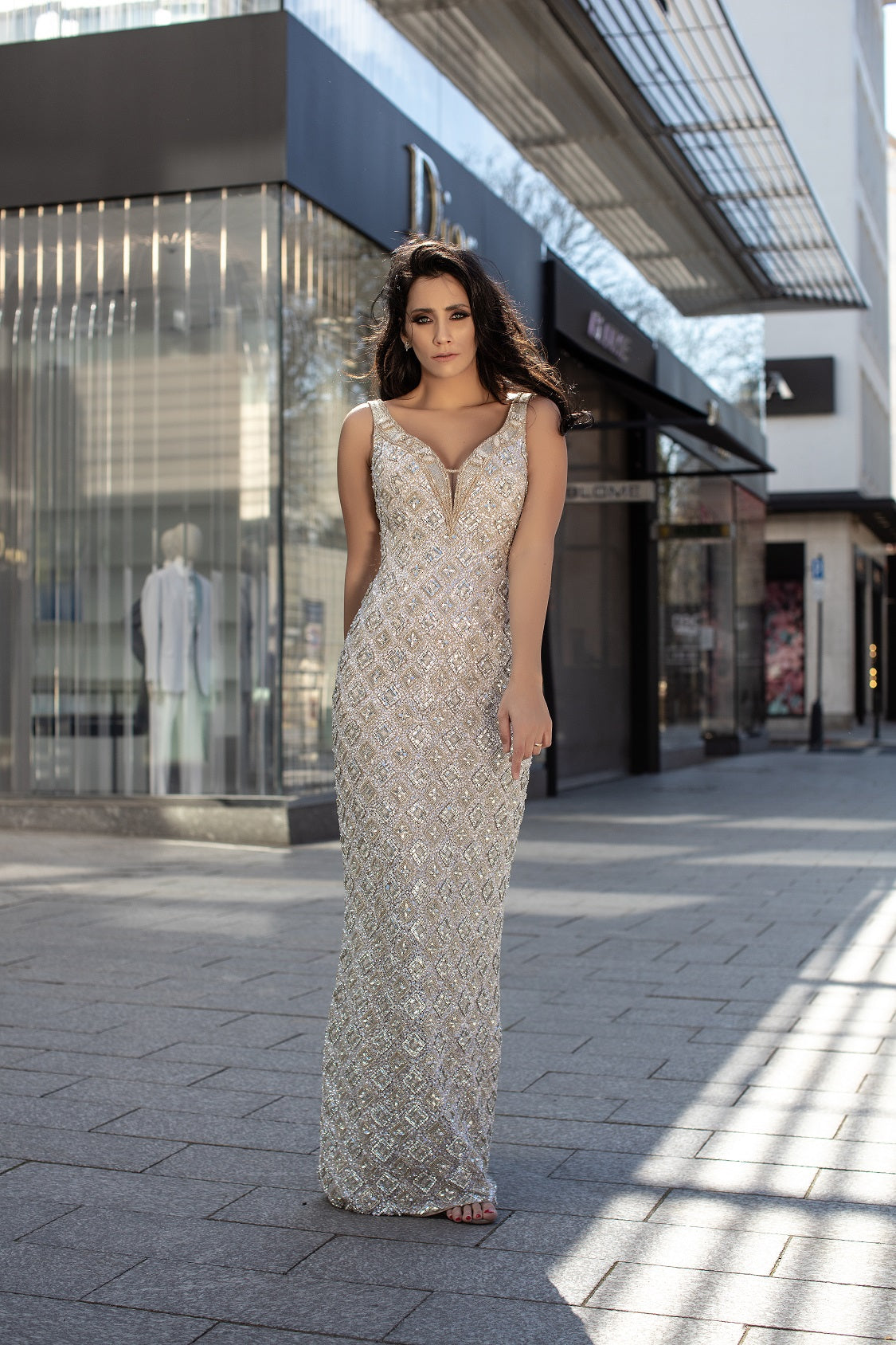 Chic and Holland Silver On Nude Dress