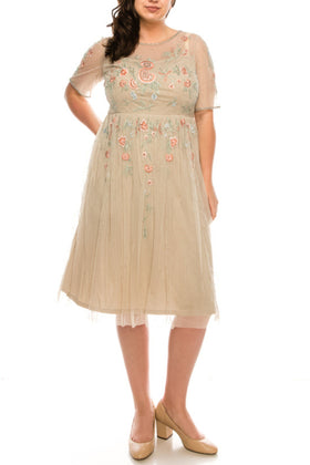 Adrianna Papell Beaded Floral Midi Dress