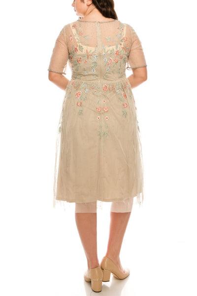 Adrianna Papell Beaded Floral Midi Dress